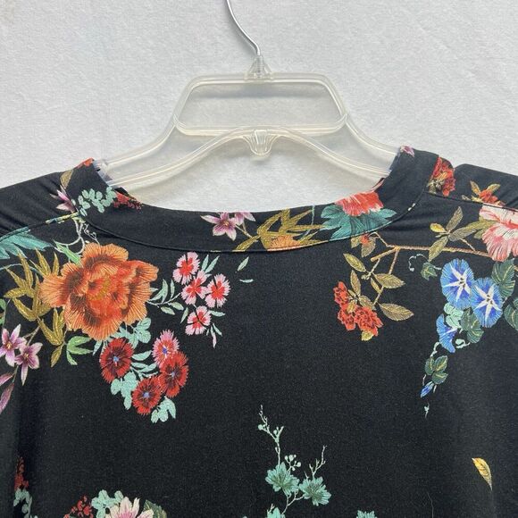 Johnny Was Embroidered Top XS Balloon Velvet Sleeves Black Floral V Neck Tunic - Picture 9 of 11